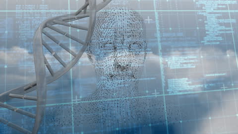 Digital DNA Strand Over Data Processing Background