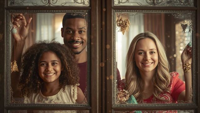 Multicultural Family Enjoying Festive Holiday Atmosphere at Home