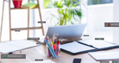 Digital interface and social media icons in modern office environment