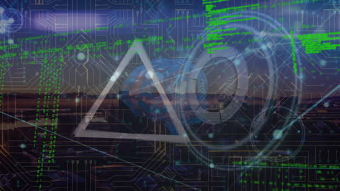 Digital Brain Over Cityscape with Circuit Board Overlay