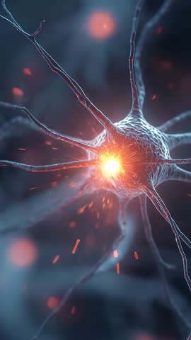 Neuron Firing Vertical Video: Glowing Action Potential Sending Pulses Through Dendrites