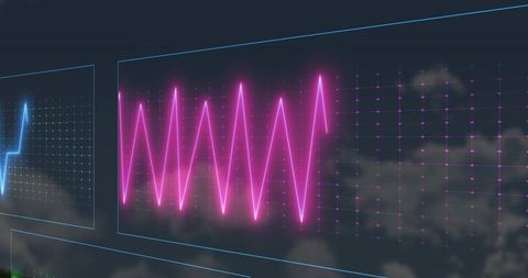 Neon Magenta Zigzag Waveform Displaying on Futuristic Holographic Data Dashboard