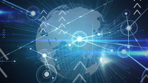 Global Network Connections with Digital Arrows and Globe