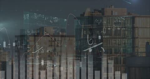 Financial Data Visualization Over Modern Cityscape