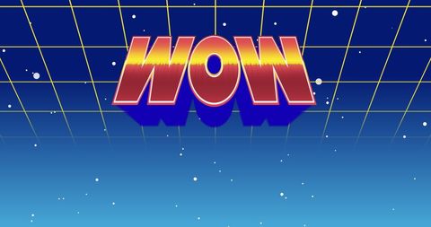Retro Futuristic WOW Sign with Moving Celestial Background