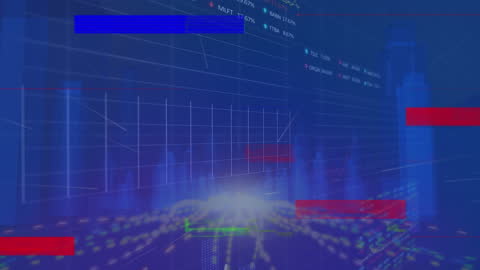 Futuristic Data Interface Over Digital Cityscape