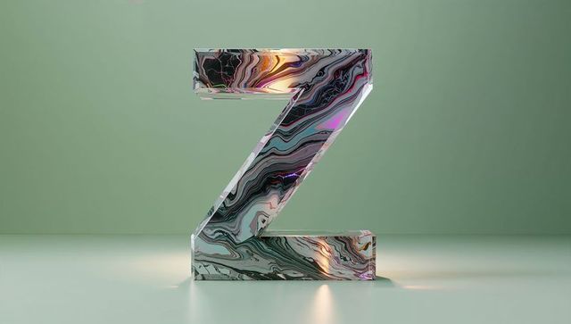 3d marble pattern letter z in minimalistic studio exhibit