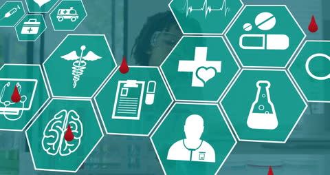 Digital Interface with Diverse Medical Icons and Symbols