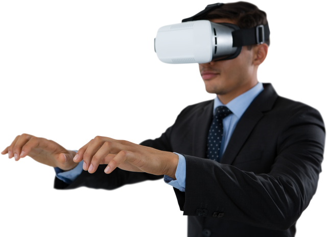 Transparent Businessman Using VR Glasses and Gesturing in Air - Download Free Stock Videos Pikwizard.com