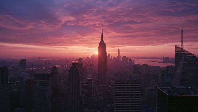 Sunset Silhouette of New York City Skyline with Empire State Building