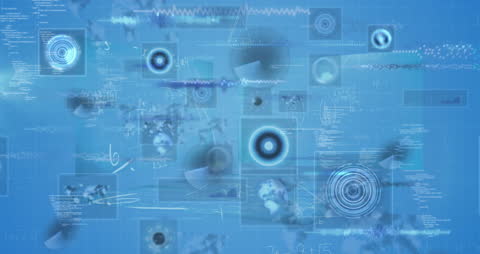 Conceptual Digital Math and Data Processing On Blue Oscilloscope Display