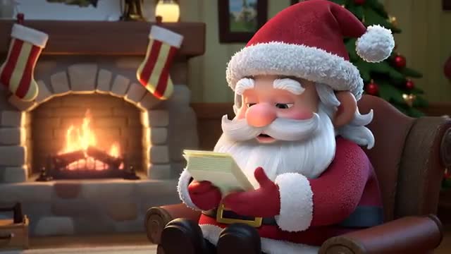 Santa Sorting Letters from Fireplace, Magical Christmas Wish Encounter