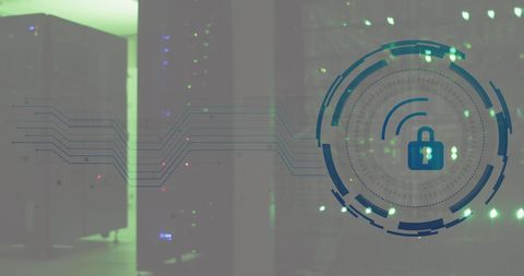Cybersecurity Padlock Overlay on Server Room Background - Download Free Stock Images Pikwizard.com