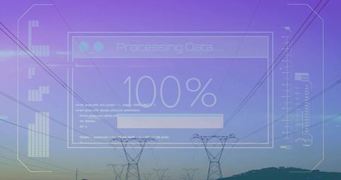 Processing data hud overlay over power transmission corridor at twilight