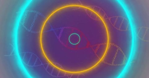 Futuristic Tech Art Featuring Neon Rings and DNA Cosmetic Eye