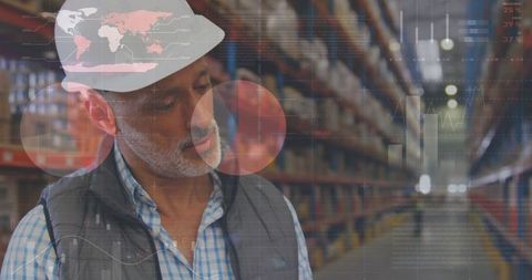 Warehouse Worker Reviewing Logistics with Digital Overlay - Download Free Stock Images Pikwizard.com