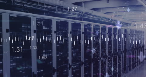 Global Data Processing in Modern Server Room with Digital Interface