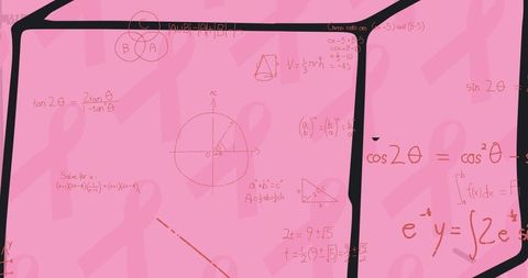 Mathematical formulas on pink patterned background