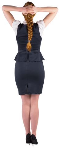 Transparent Back View of Caucasian Businesswoman with Hands on Head