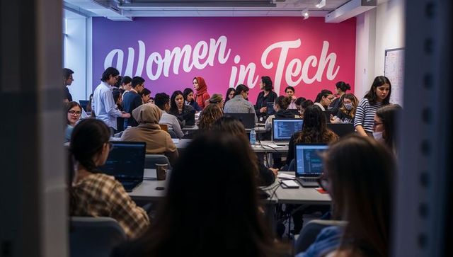 Diverse women collaborating in tech-oriented workshop