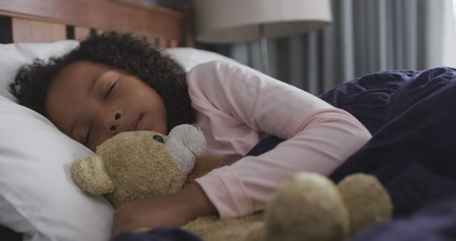 Child Sleeping Peacefully with Teddy Bear in Cozy Bed - Download Free Stock Images Pikwizard.com