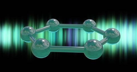 3d molecular structure with green light trails for science research concept