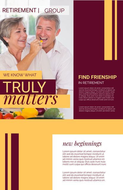 This visual is ideal for marketing materials focused on retirement living, senior communities, healthcare services, or advertisements about elder companionship. The smiling elderly couple sharing a joyful moment resonates with themes of warmth, happiness, and togetherness, perfect for illustrating positive aspects of retirement and senior lifestyle.