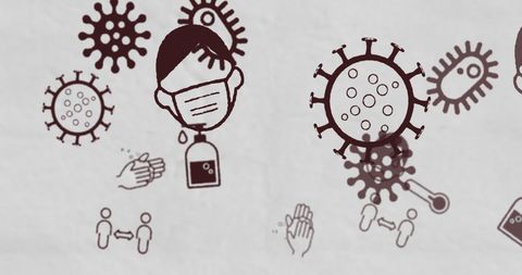 COVID-19 Pandemic Safety Icons and Virus Illustrations