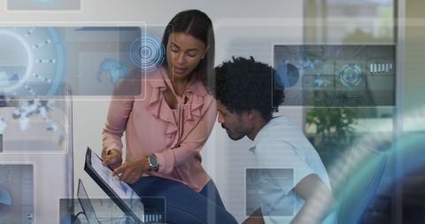 Diverse Professionals Collaborating with Futuristic Interface