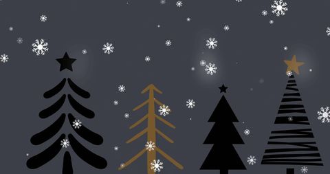 Minimalist Christmas Trees with Falling Snowflakes Background