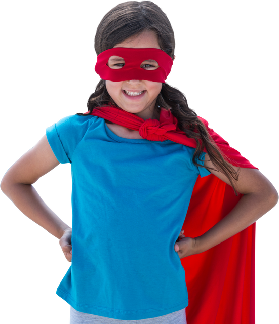 Cheerful Girl with Red Superhero Cape on Transparent Background - Download Free Stock Videos Pikwizard.com