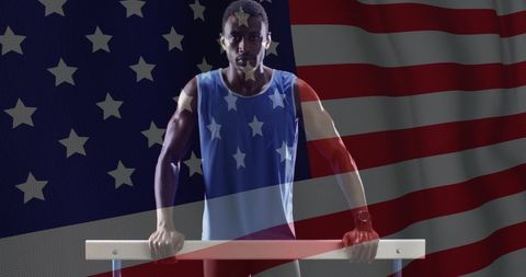 African American Athlete Training with USA Flag Overlay