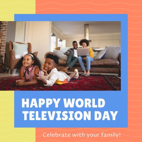 African american family celebrating world television day together