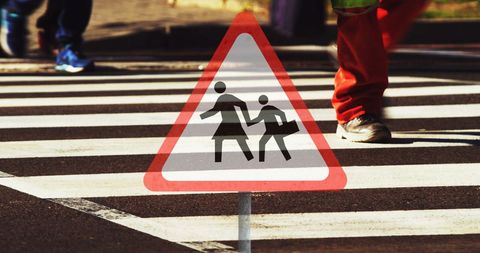 Pedestrian Crossing Sign on Urban Walkway Collage