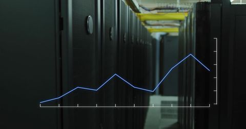 growth line graph overlay on server room aisle - Download Free Stock Images Pikwizard.com