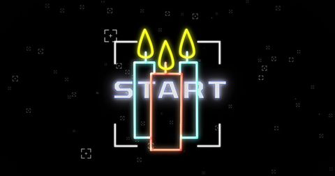 Neon Start Signal with Glowing Candles on Dark Background