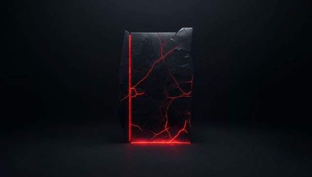 Futuristic black monolith emitting red neon glow