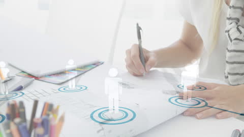 Businesswoman Analyzing Data Technologies Over Architecture Design