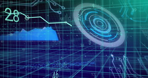 Futuristic Digital Interface with Blue Data Visualization Elements