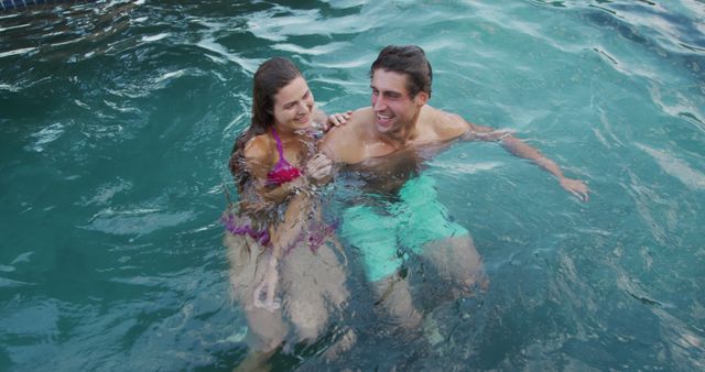 Happy Couple Swimming in Refreshing Clear Water - Download Free Stock Images Pikwizard.com