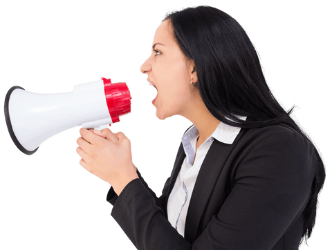 transparent confident businesswoman shouting into megaphone - Download Free Stock Videos Pikwizard.com