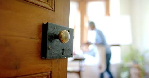 Vintage Door with Senior Artist Painting in Background