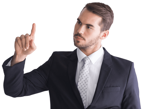 Transparent Businessman Touching Virtual Interface with Thoughtful Expression - Download Free Stock Videos Pikwizard.com