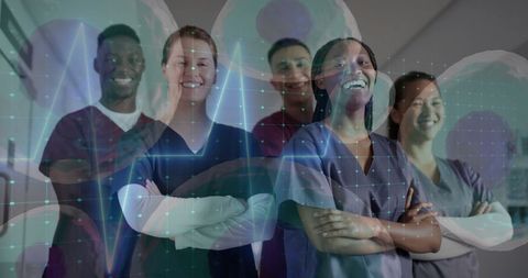 Diverse Healthcare Team with Digital Data Visualization
