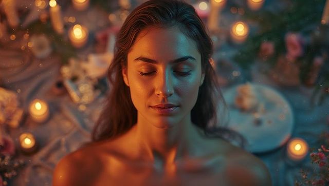 Serene Meditation Amid Candlelight and Flower Petals