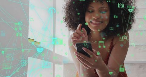 Woman Engaging with Digital Network via Smartphone