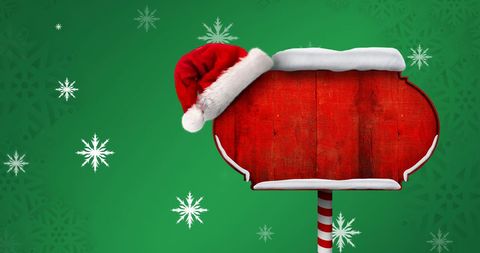 Blank Christmas Sign with Snowflakes and Santa Hat