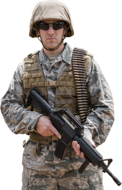 Transparent Confident Soldier Standing with Weapon - Download Free Stock Videos Pikwizard.com