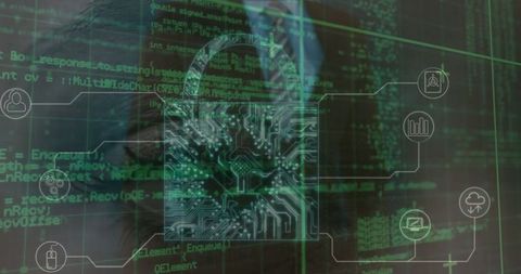 Digital security interface matrix on business technology concept