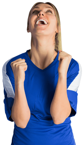Triumphant Sport Fan Celebrating in Blue Jersey Transparent Background